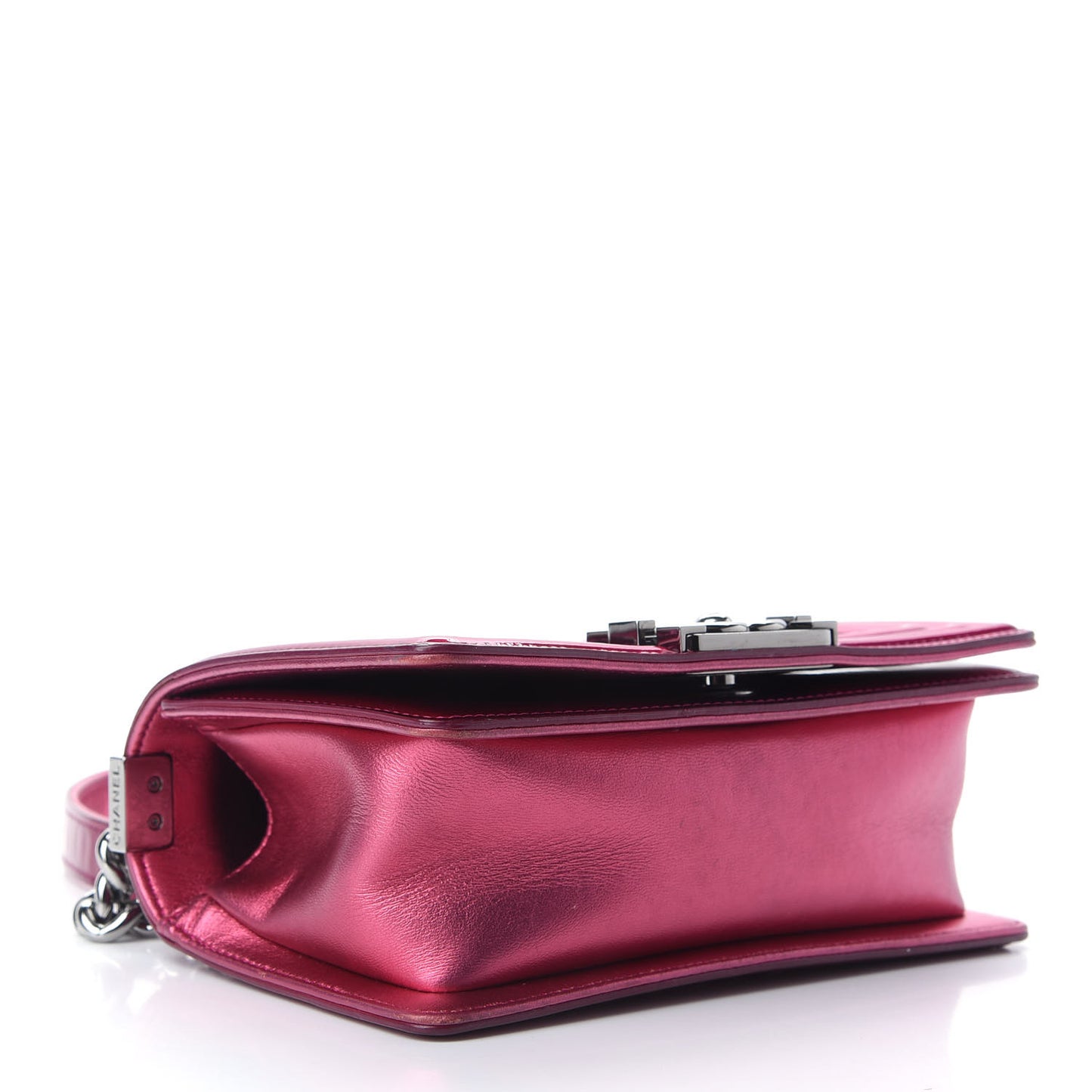 Metallic Patent Calfskin Quilted Small Boy Flap Pink