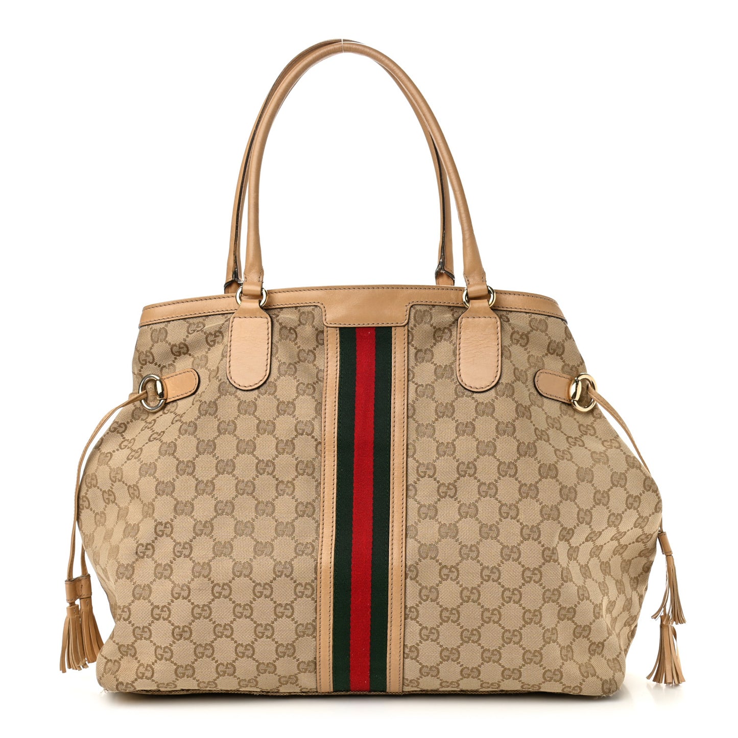 Monogram Web Large Tassel Tote Beige