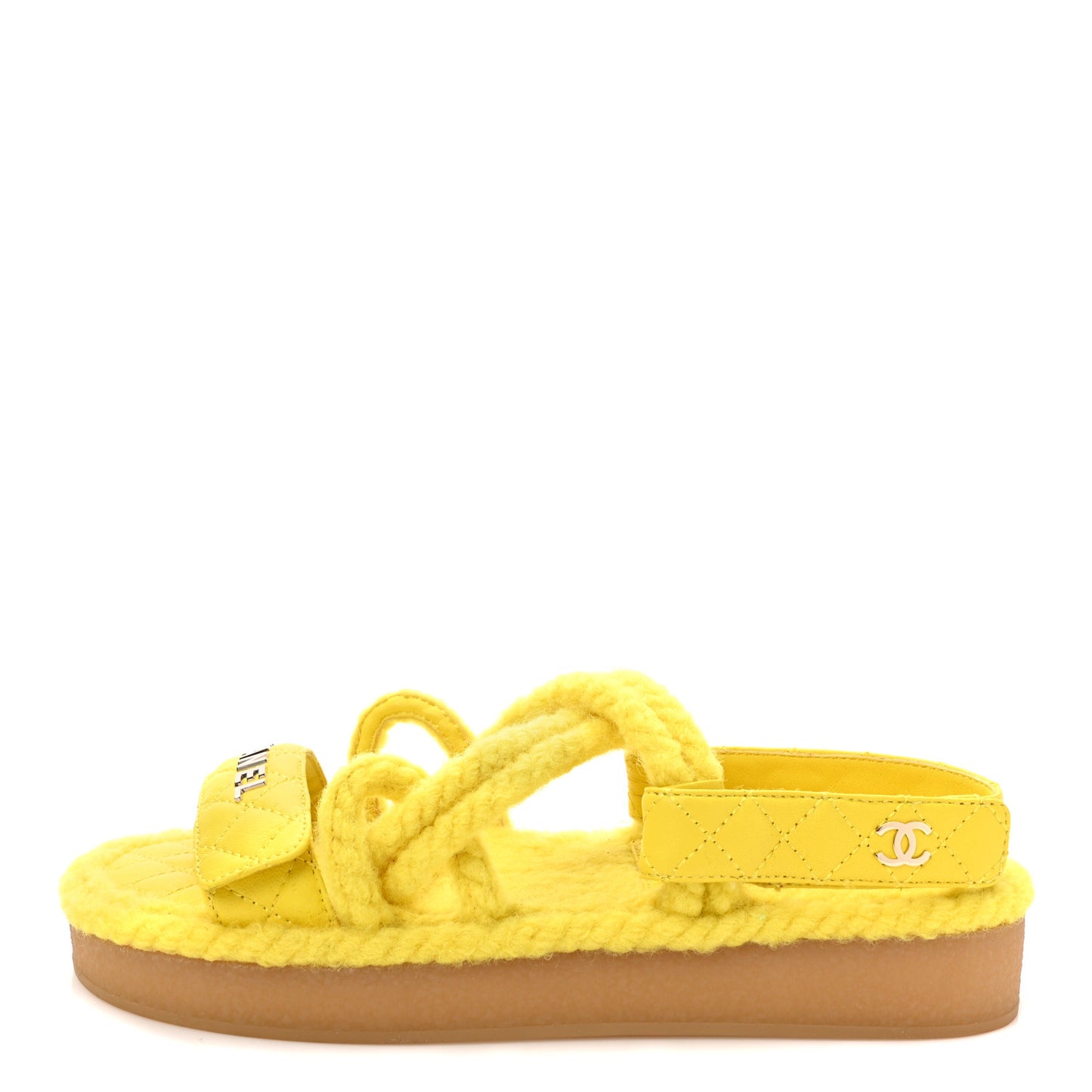 Cord Lambskin Quilted Logo Sandals 37 Yellow