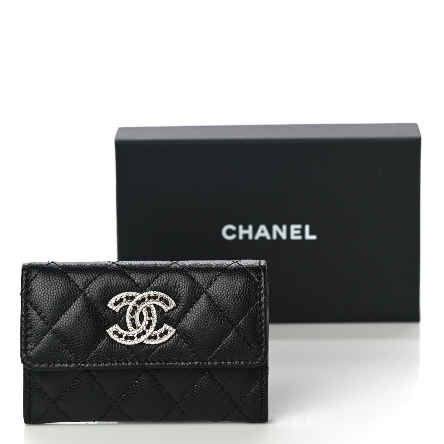 Chanel Caviar Quilted Crystal CC Flap Card Holder Black 12 of 12