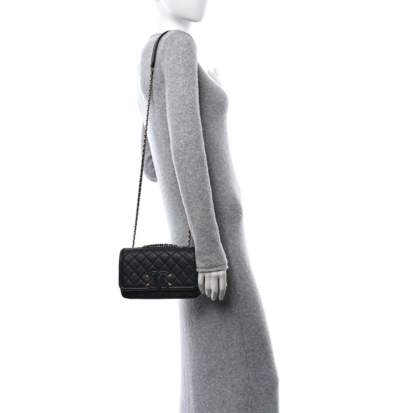 Caviar Quilted Small CC Filigree Flap Black