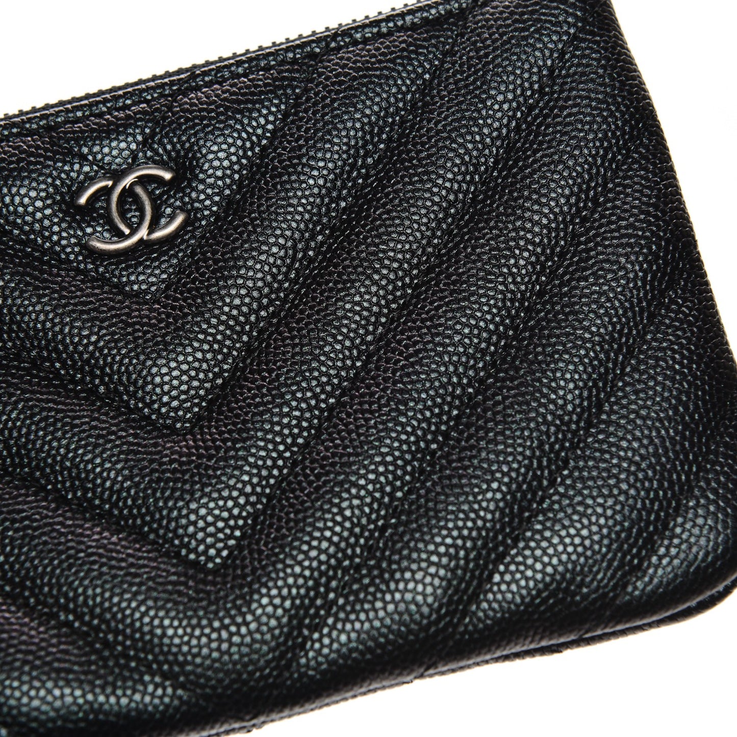 Iridescent Caviar Chevron Quilted Small Cosmetic Case Black