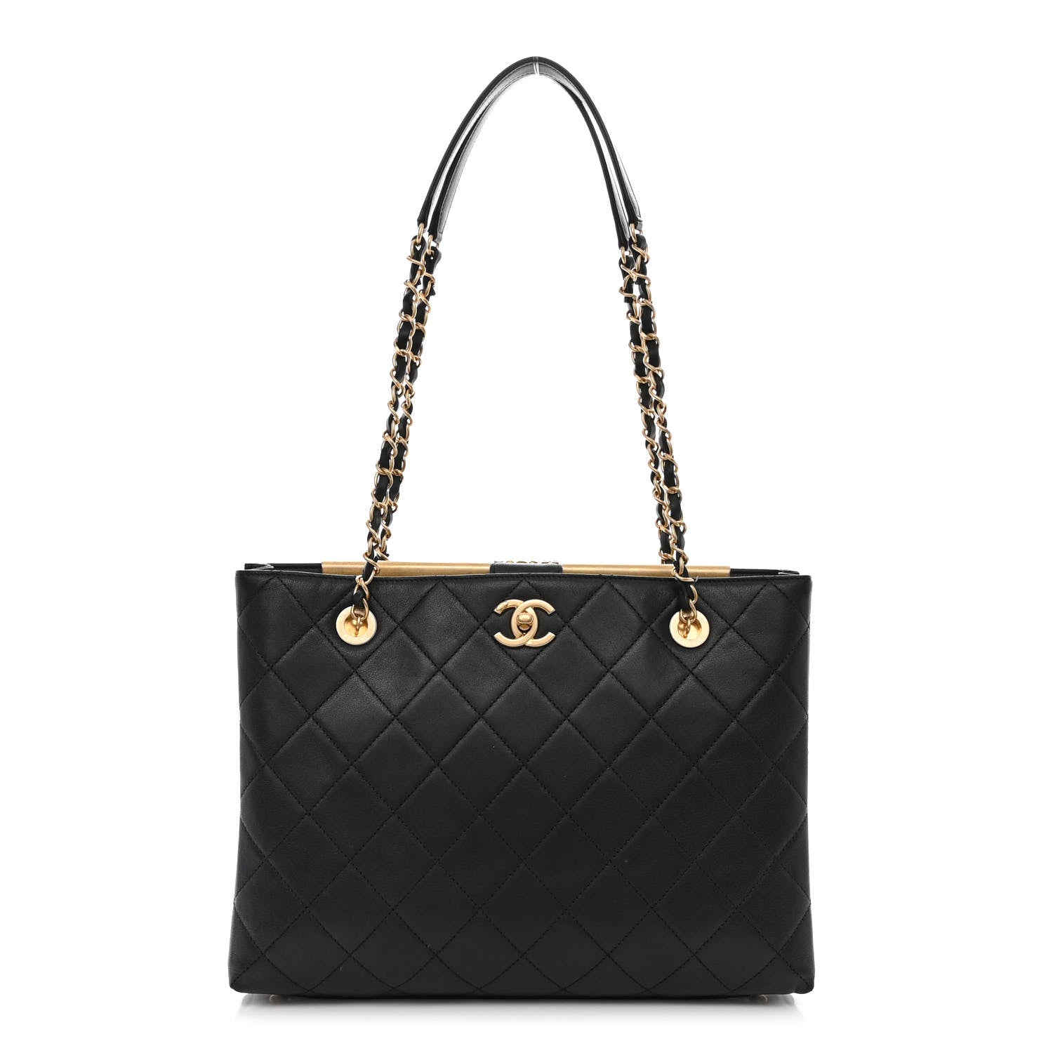 Chanel Lambskin Quilted Signature Plate Large Shopping Tote Black 1 of 11