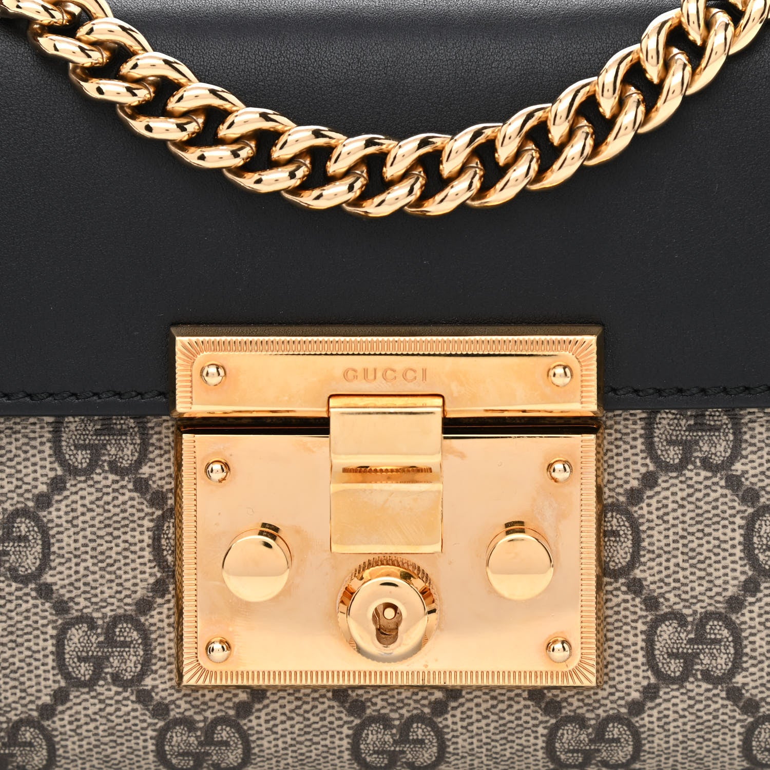 Gucci GG Supreme Monogram Calfskin Small Padlock Shoulder Bag Beige Black Cuir 10 of 13