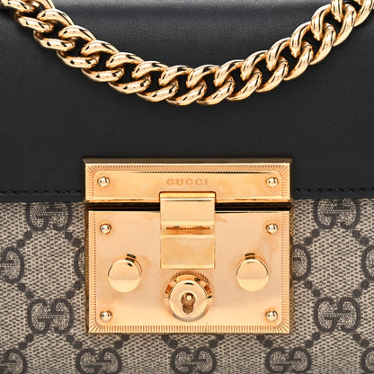 Gucci GG Supreme Monogram Calfskin Small Padlock Shoulder Bag Beige Black Cuir 10 of 13