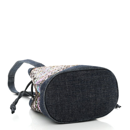 Chanel Sequin Denim Small Drawstring Bucket Bag Blue 4 of 17