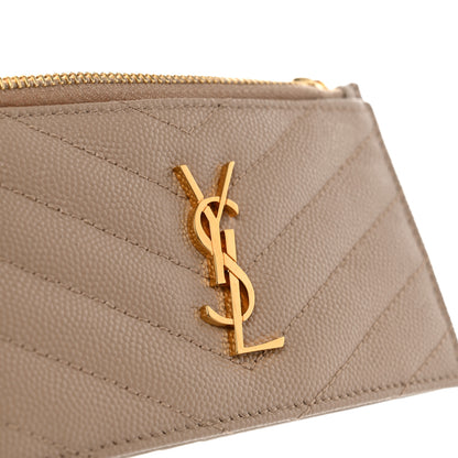 Saint Laurent Monogram Grain de Poudre 5 Fragments Zip Pouch Card Holder Dark Latte 7 of 7