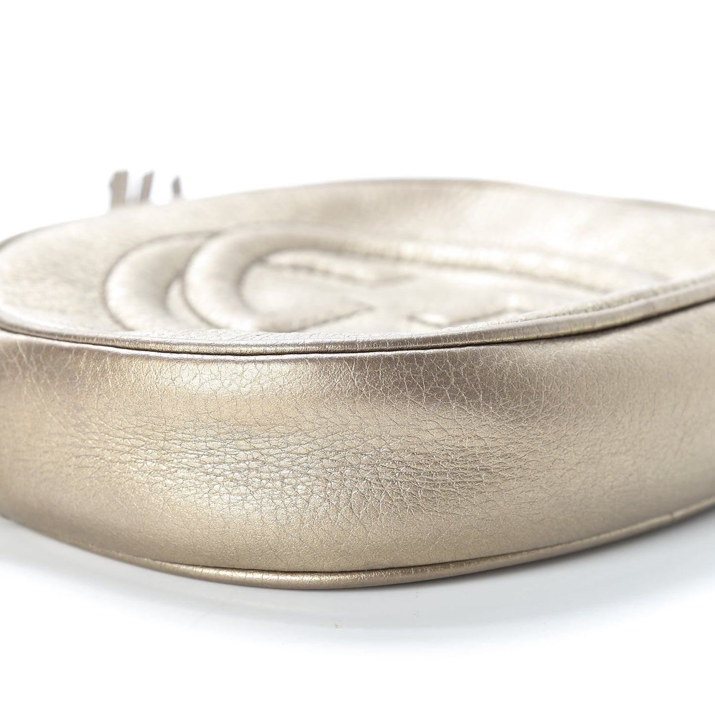Metallic Pebbled Calfskin Mini Soho Chain Bag Golden Beige