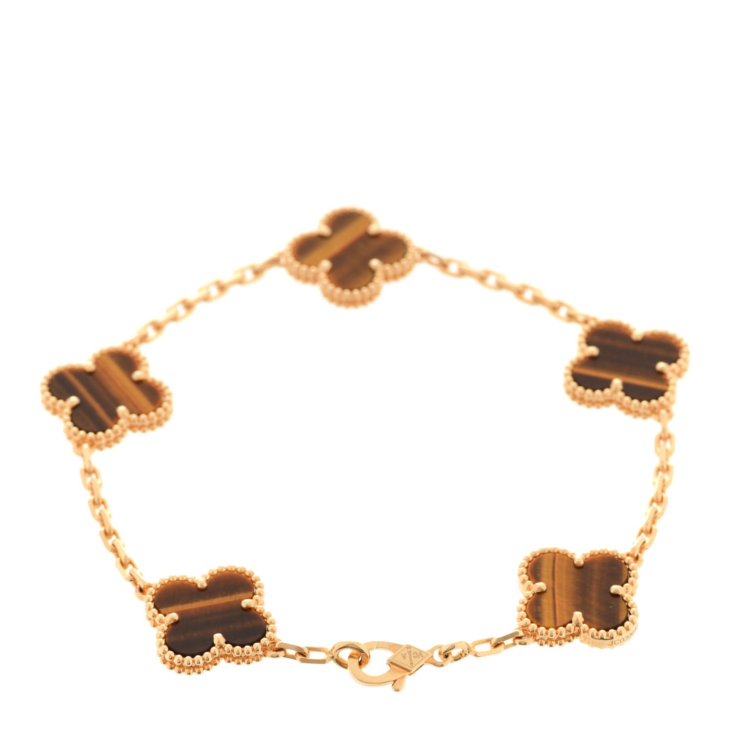 Van Cleef & Arpels 18K Yellow Gold Tiger Eye 5 Motifs Vintage Alhambra Bracelet 3 of 7