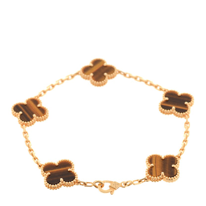 Van Cleef & Arpels 18K Yellow Gold Tiger Eye 5 Motifs Vintage Alhambra Bracelet 3 of 7