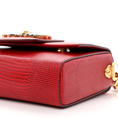 Dolce & Gabbana Lizard Embossed Crystal Embellished DG Millennials Mini Crossbody Bag Red 10 of 10