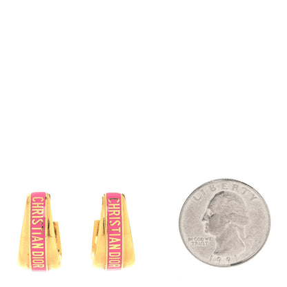 Christian Dior Metal Enamel Code Hoop Earrings Pink Gold 2 of 6