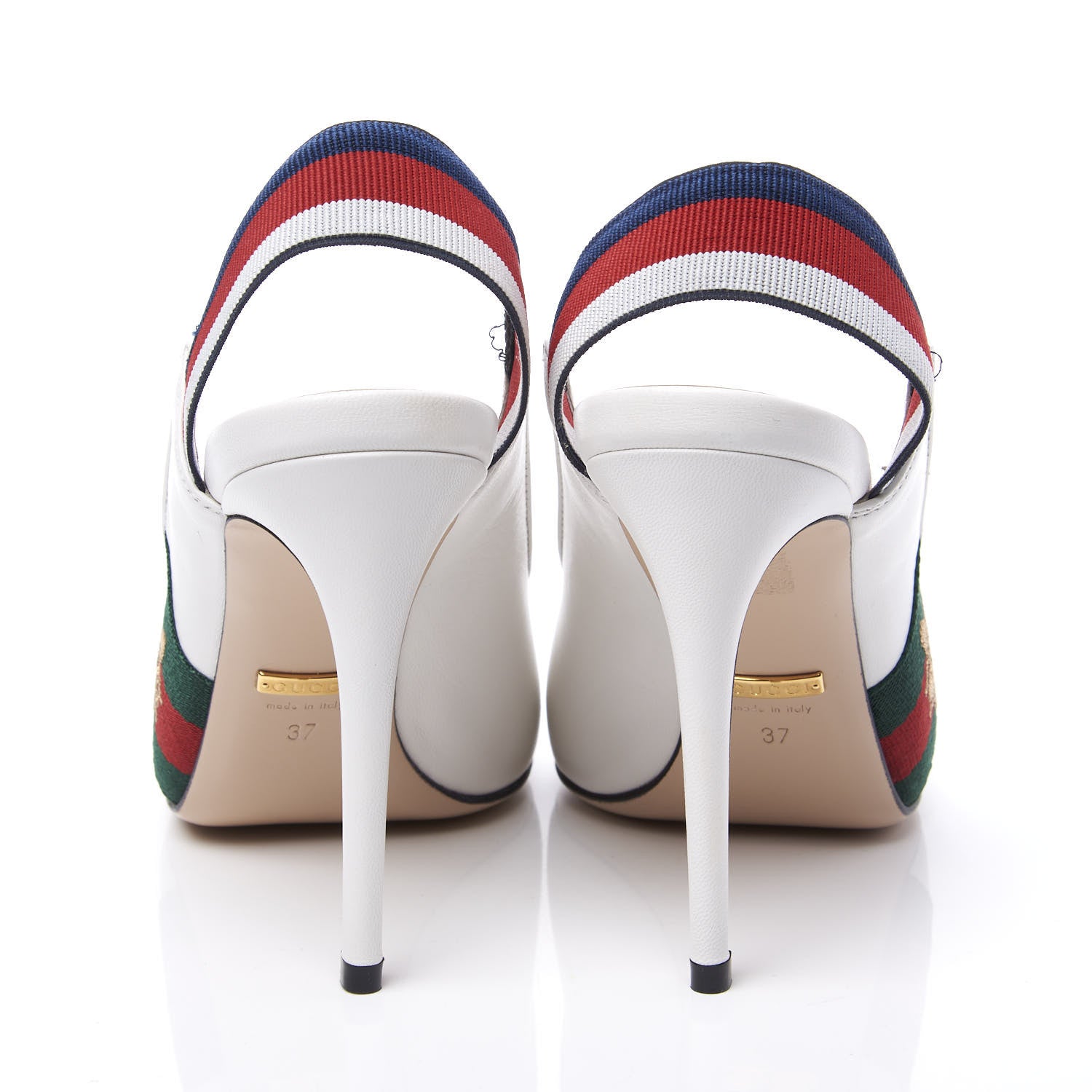 Gucci Malaga Kid Web Sylvie High Heel Slingback Pumps 37 White 7 of 12