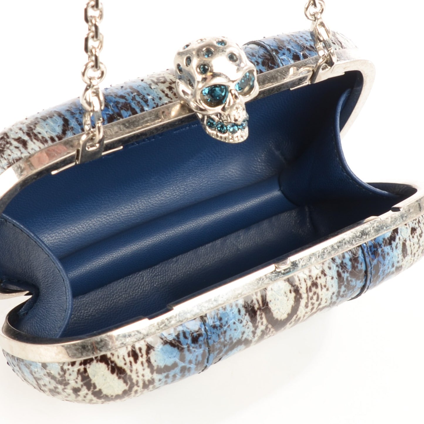 Snakeskin Skull Box Clutch Blue