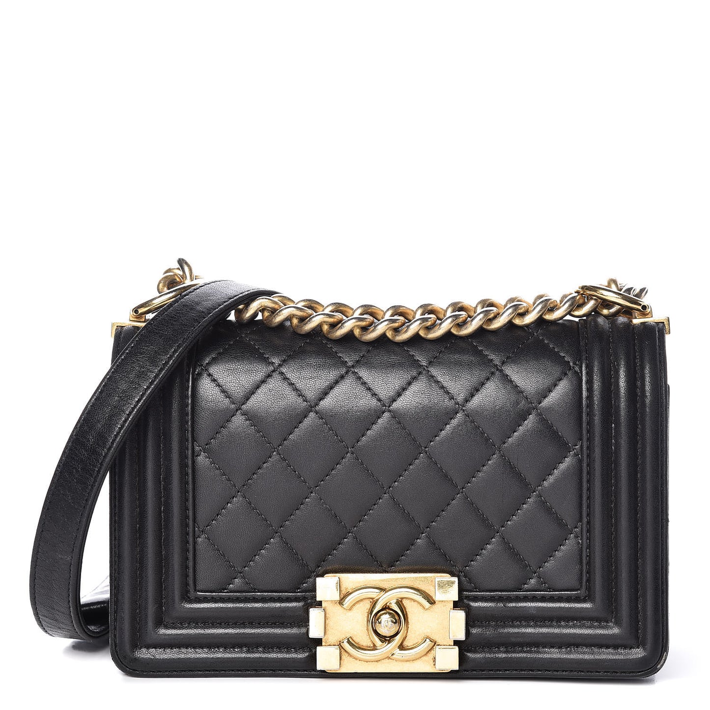 Lambskin Quilted Small Boy Flap Black