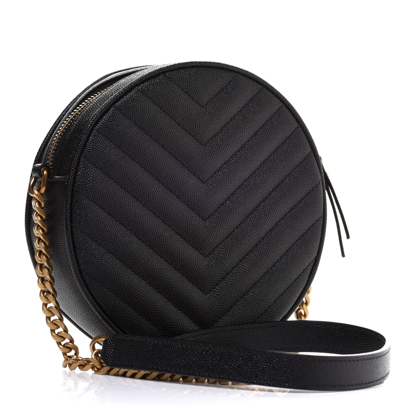 Grain De Poudre Matelasse Chevron Quilted Round Vinyle Camera Bag Black