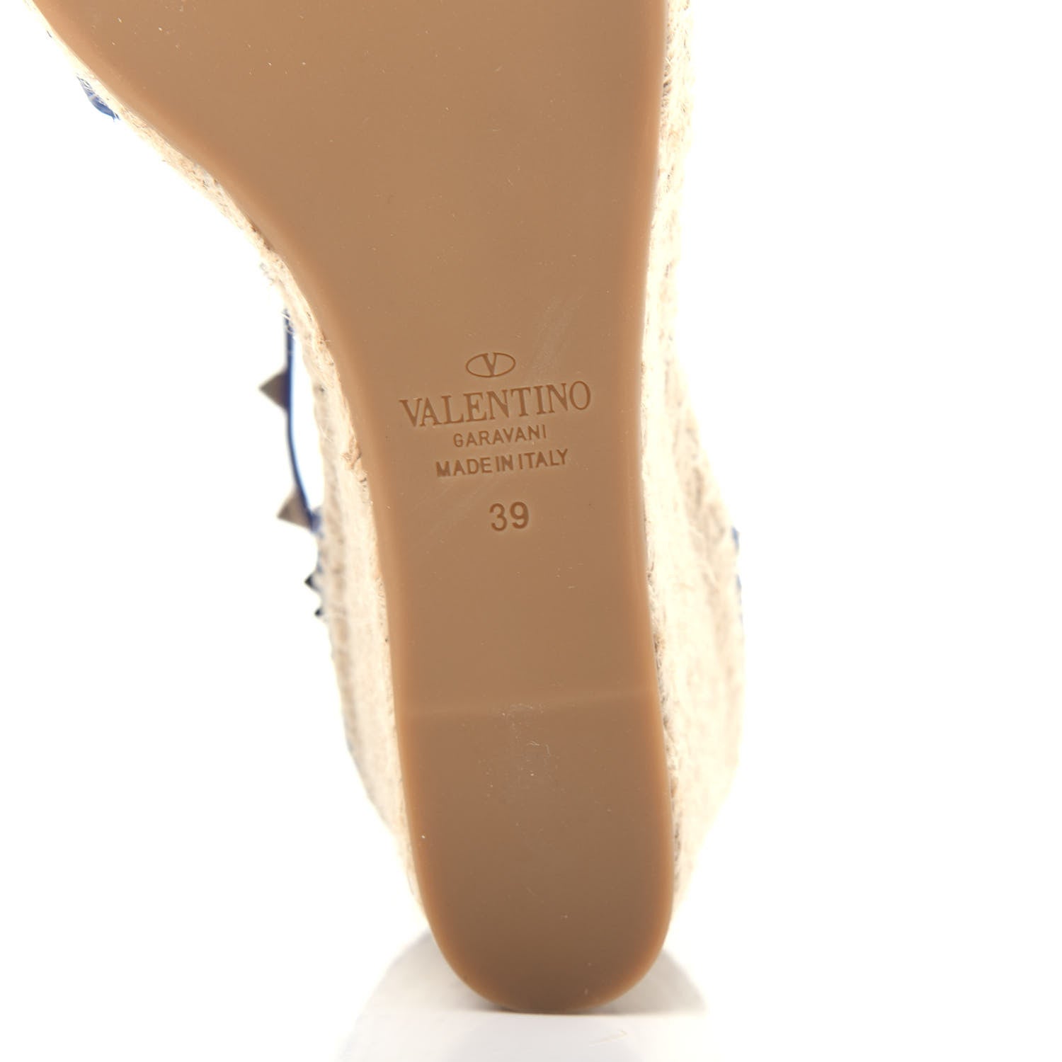 Valentino Garavani Grained Calfskin Rockstud Ankle Wrap Espadrille 15/85mm Wedges 39 Baltique 9 of 10