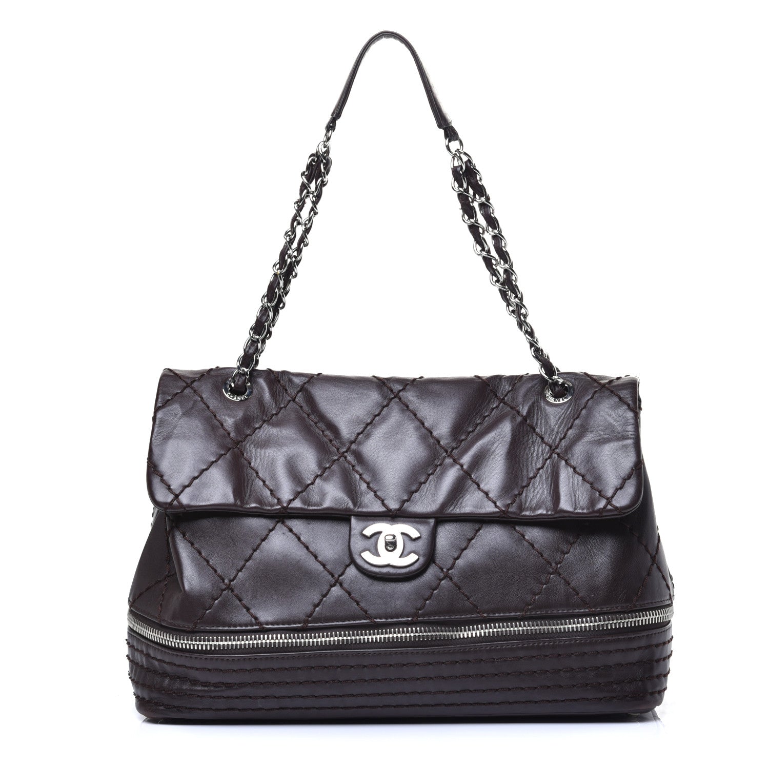 Chanel Calfskin Stitched Large Expandable Flap Bag Dark Brown 1 of 9