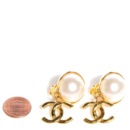 Chanel Pearl CC Dangle Clip On Earrings 2 of 4