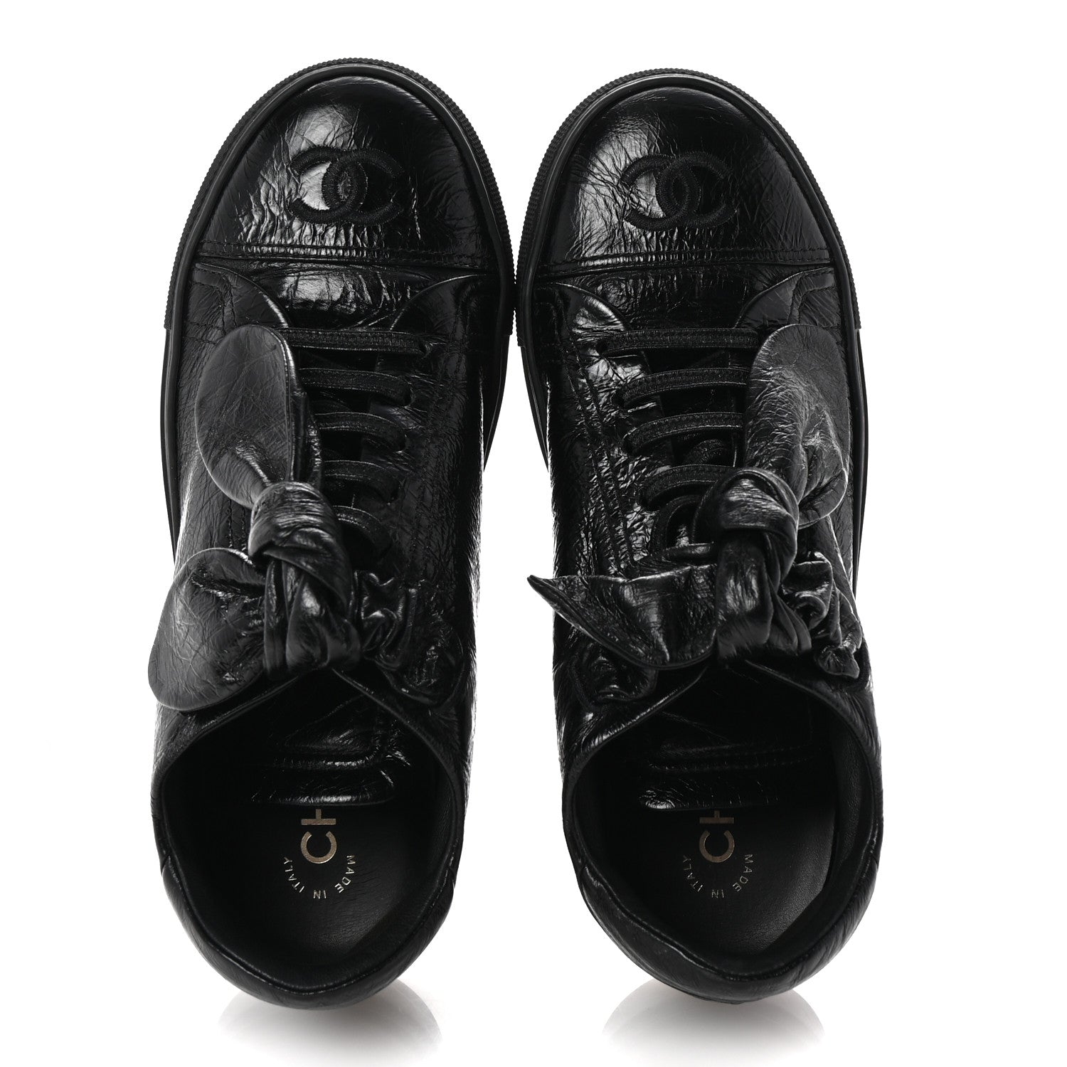 Chanel Crumpled Calfskin Womens CC Bow Sneakers 36.5 Black 2 of 9