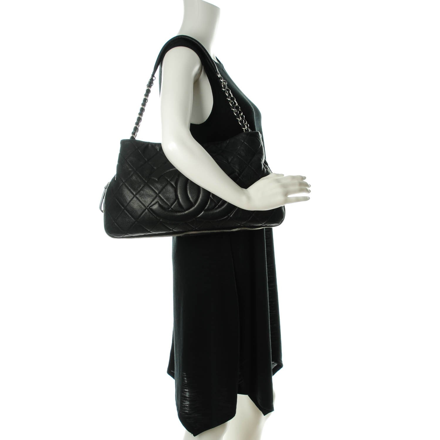 Chanel Caviar Quilted Expandable Zip Shoulder Bag Black 2 of 7