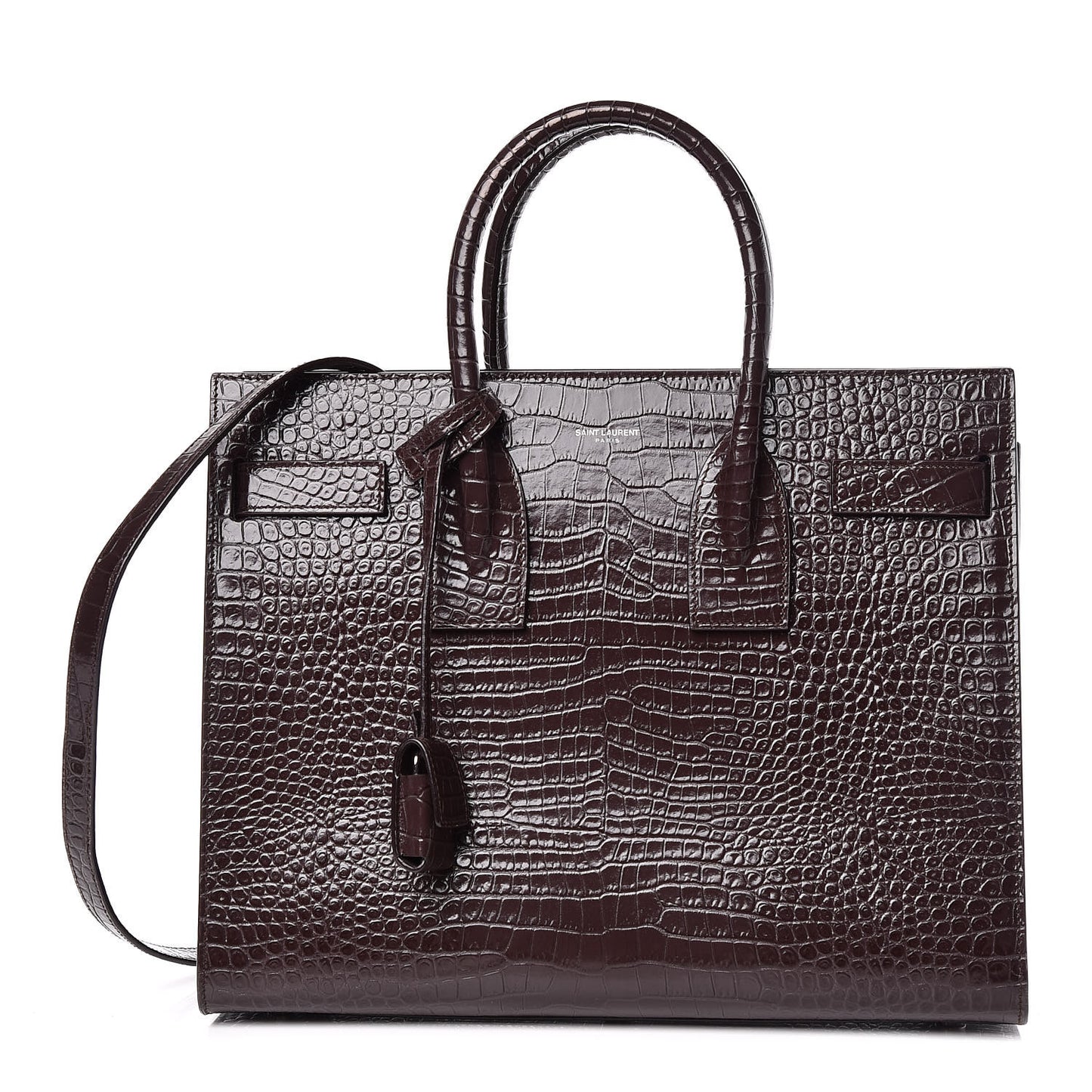 Calfskin Crocodile Embossed Small Sac de Jour Prune