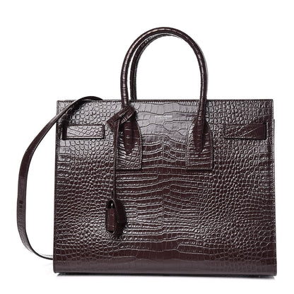 Saint Laurent Calfskin Crocodile Embossed Small Sac de Jour Prune 1 of 9