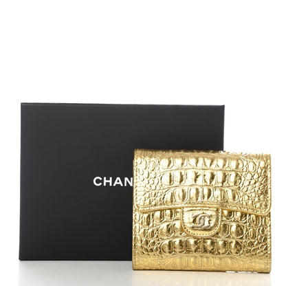 Chanel Metallic Calfskin Crocodile Embossed Cocodile Compact Flap Wallet Gold 7 of 7