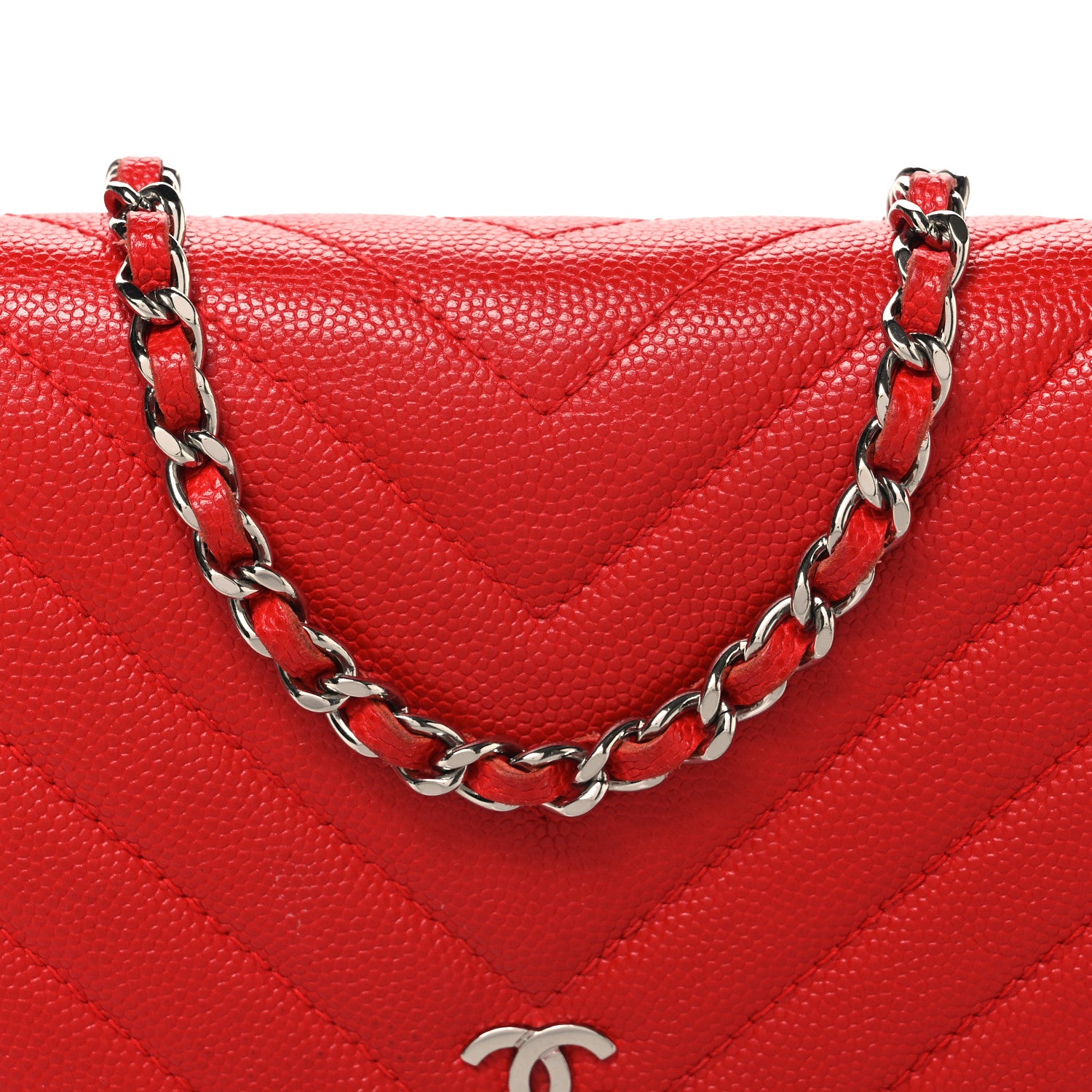 Chanel Caviar Chevron Quilted Wallet On Chain WOC Red 9 of 11
