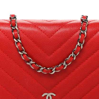 Chanel Caviar Chevron Quilted Wallet On Chain WOC Red 9 of 11