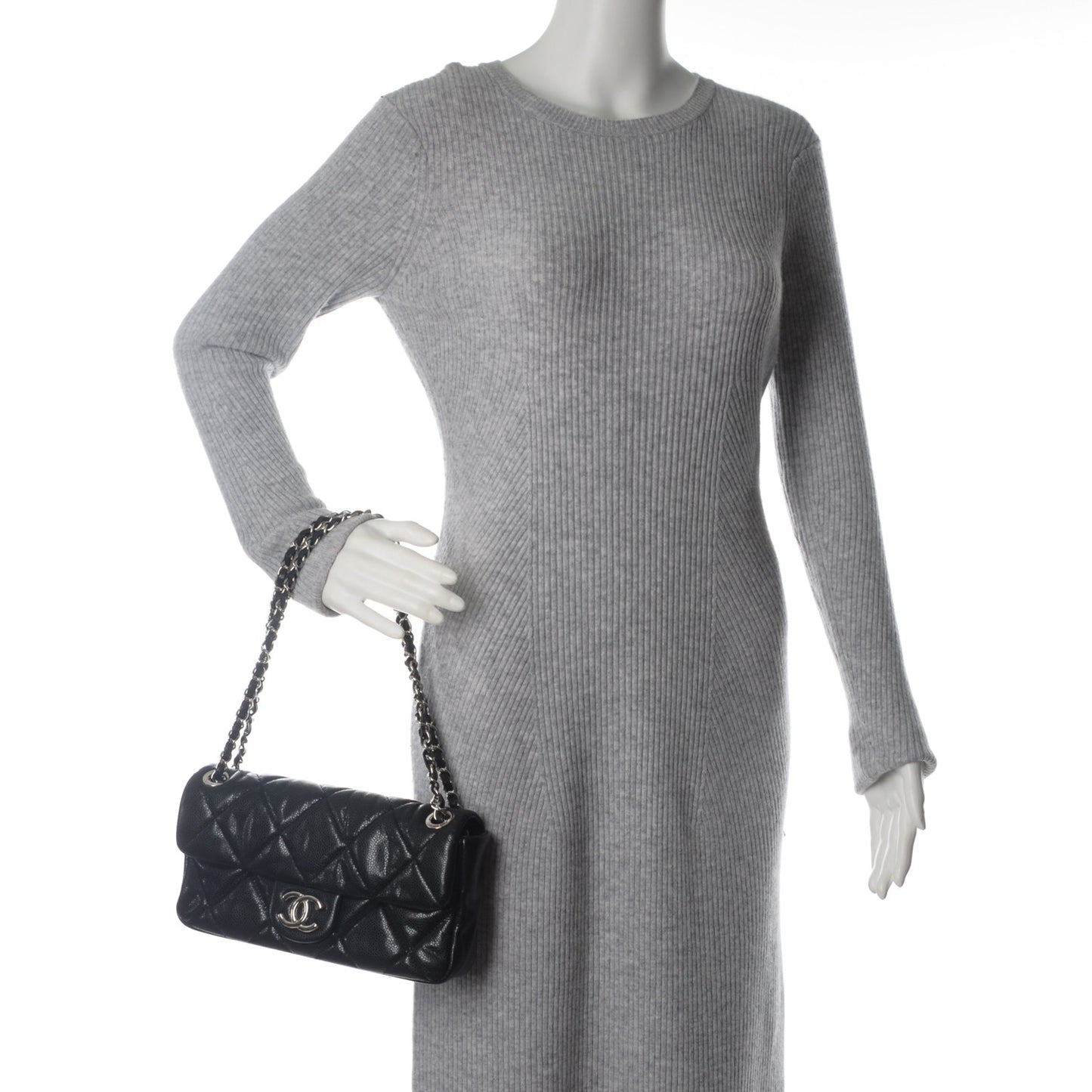 Glazed Caviar Quilted Small Nature Flap Bag Black