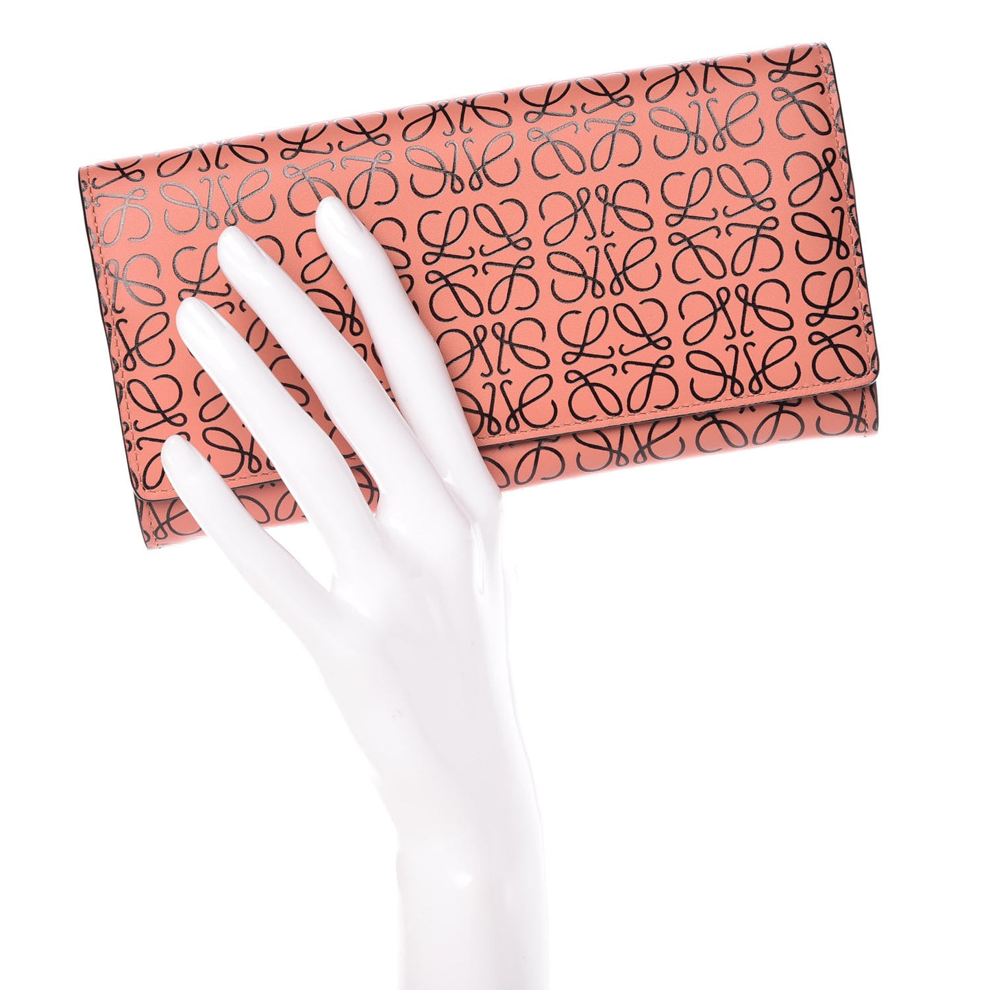 Engraved Calfskin Anagram Continental Wallet Pink Tulip Black