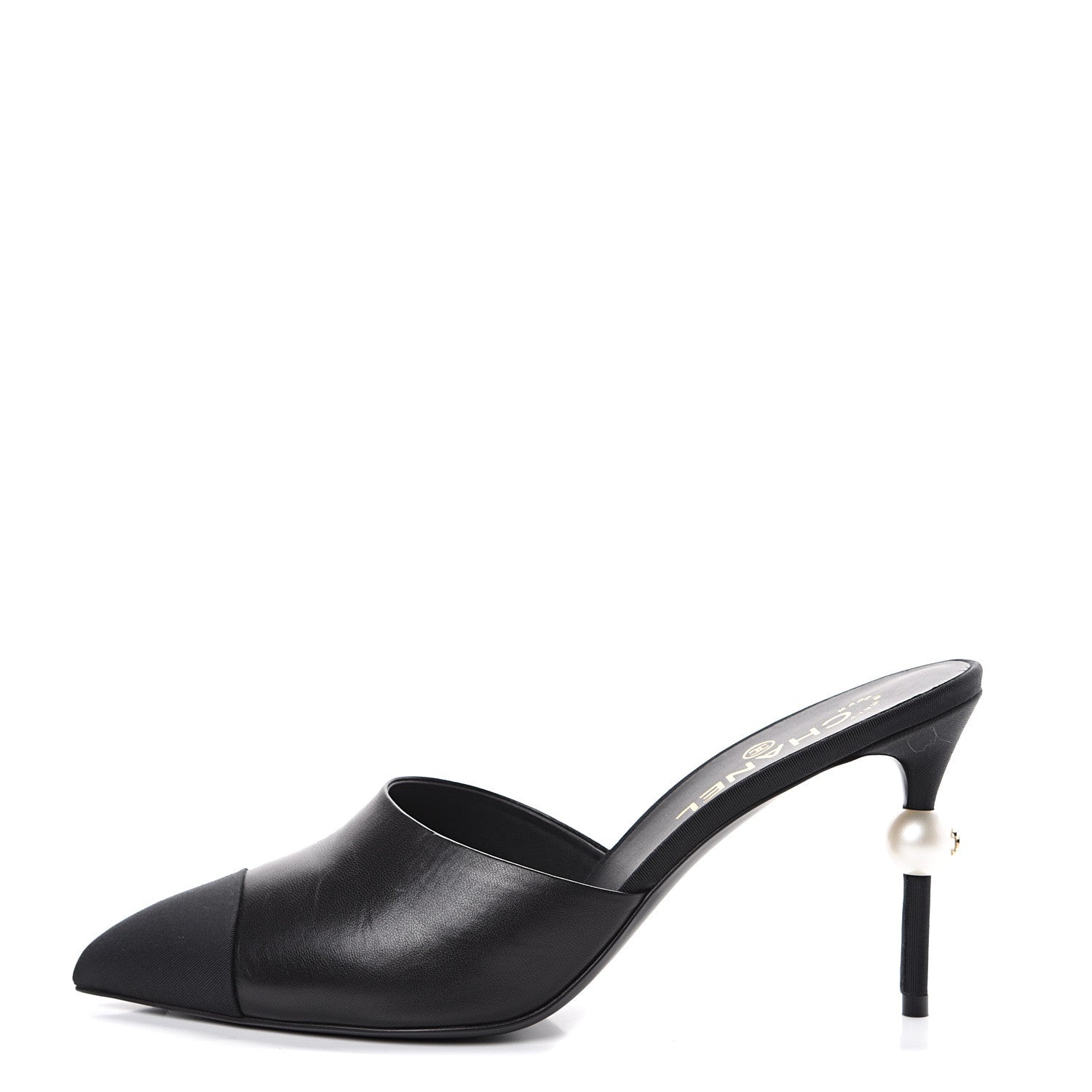 Chanel Goatskin Grosgrain Cap Toe Pearl Mule 40 Black 1 of 13