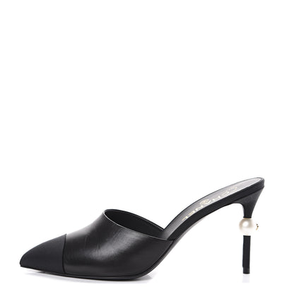 Chanel Goatskin Grosgrain Cap Toe Pearl Mule 40 Black 1 of 13