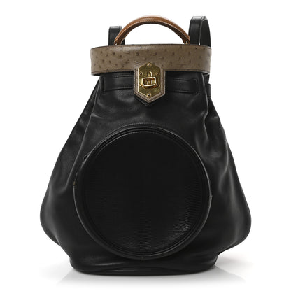 Hermes Gulliver Ostrich Lizard Sumac Handbag Black Mousse Gold 1 of 9