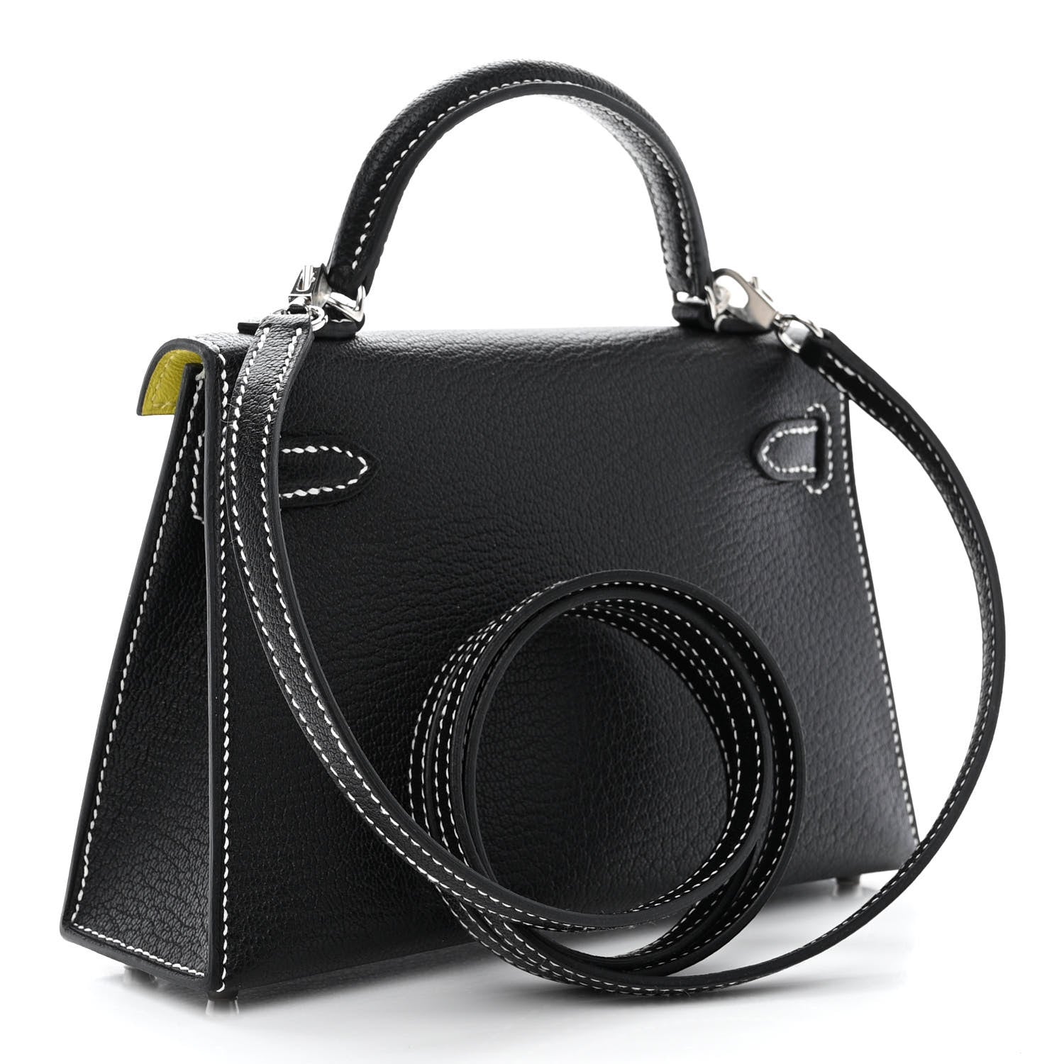 Hermes Chevre Mysore Horseshoe Mini Kelly Sellier 20 Black Lime 3 of 11