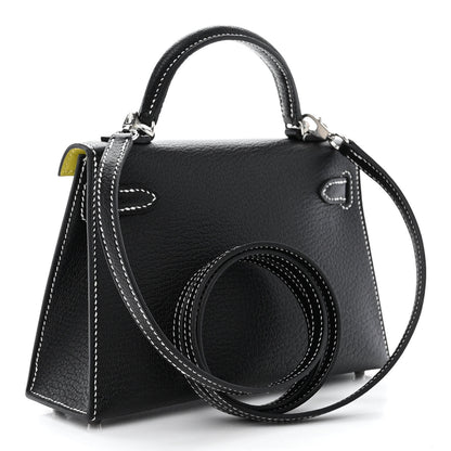 Hermes Chevre Mysore Horseshoe Mini Kelly Sellier 20 Black Lime 3 of 11