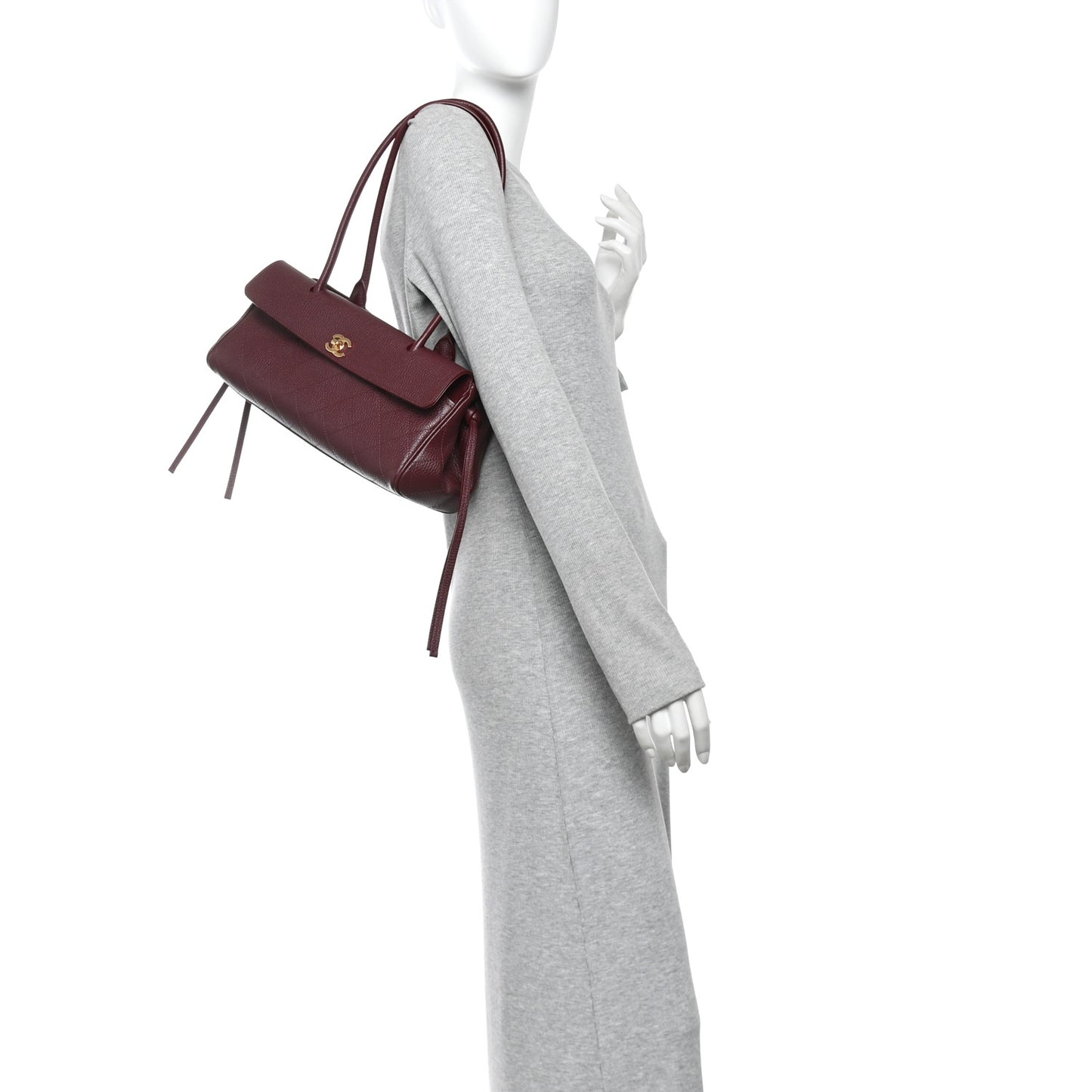 Grained Calfskin Stitched Urban Essentials Small Shopping Bag Burgundy