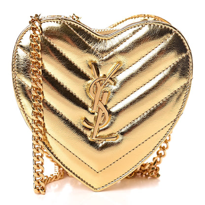 Saint Laurent Metallic Calfskin Matelasse Chevron Monogram Small Love Heart Chain Bag Gold 1 of 10