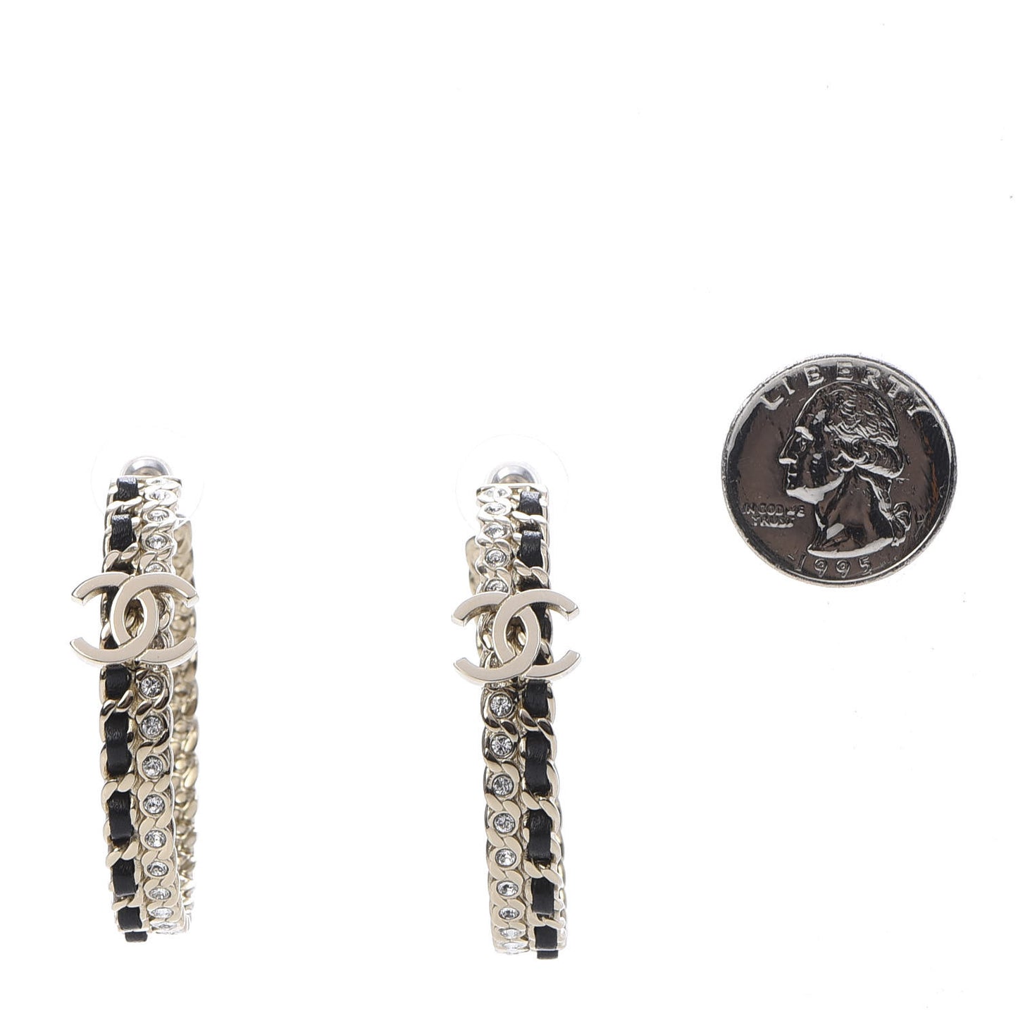 Crystal Lambskin CC Chain Hoop Earrings Gold Black