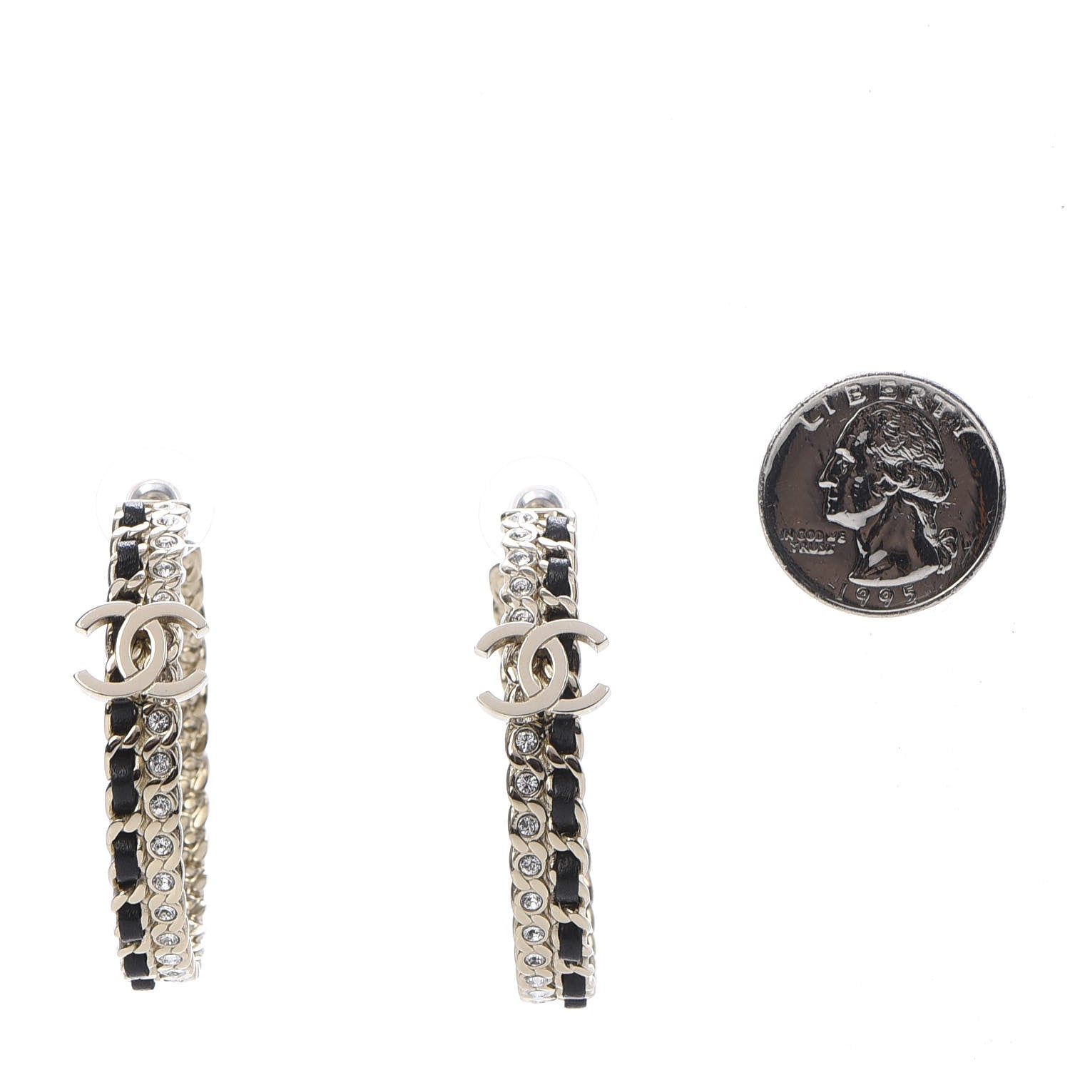 Chanel Crystal Lambskin CC Chain Hoop Earrings Gold Black 2 of 6