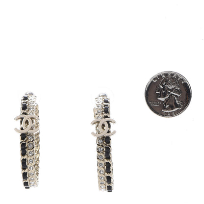 Chanel Crystal Lambskin CC Chain Hoop Earrings Gold Black 2 of 6