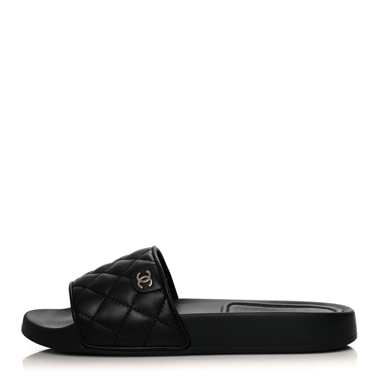 Lambskin Quilted CC Mules Sandals 37 Black