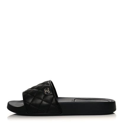 Chanel Lambskin Quilted CC Mules Sandals 37 Black 1 of 8