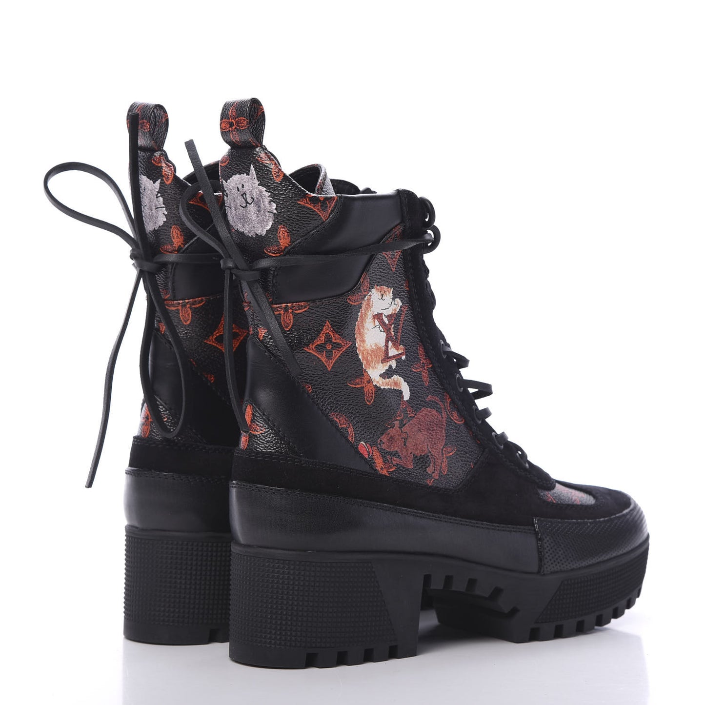 Suede Calfskin Catogram Laureate Platform Desert Boots 38.5 Black Marron