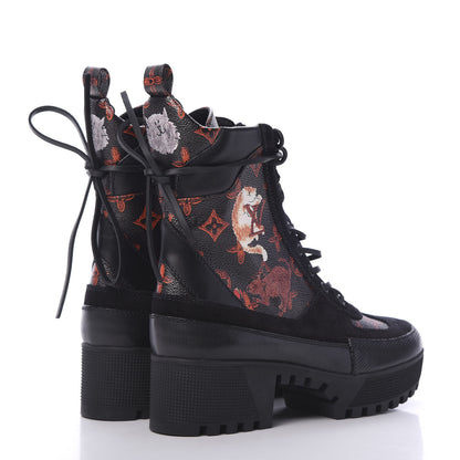 Louis Vuitton Suede Calfskin Catogram Laureate Platform Desert Boots 38.5 Black Marron 4 of 8