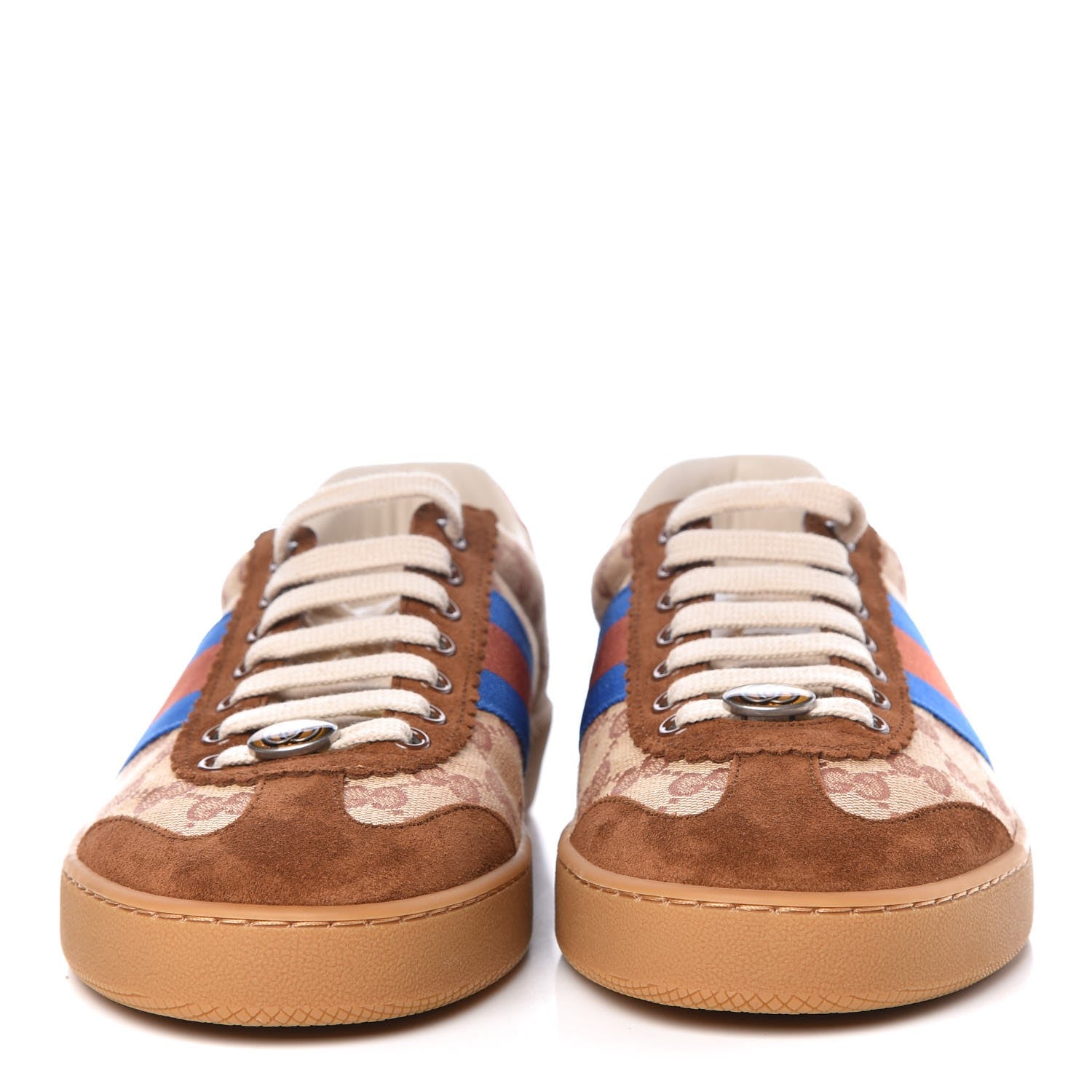 Gucci GG Monogram Suede Web Mens G74 Sneakers 8 Beige Ruggine Cuir 2 of 10