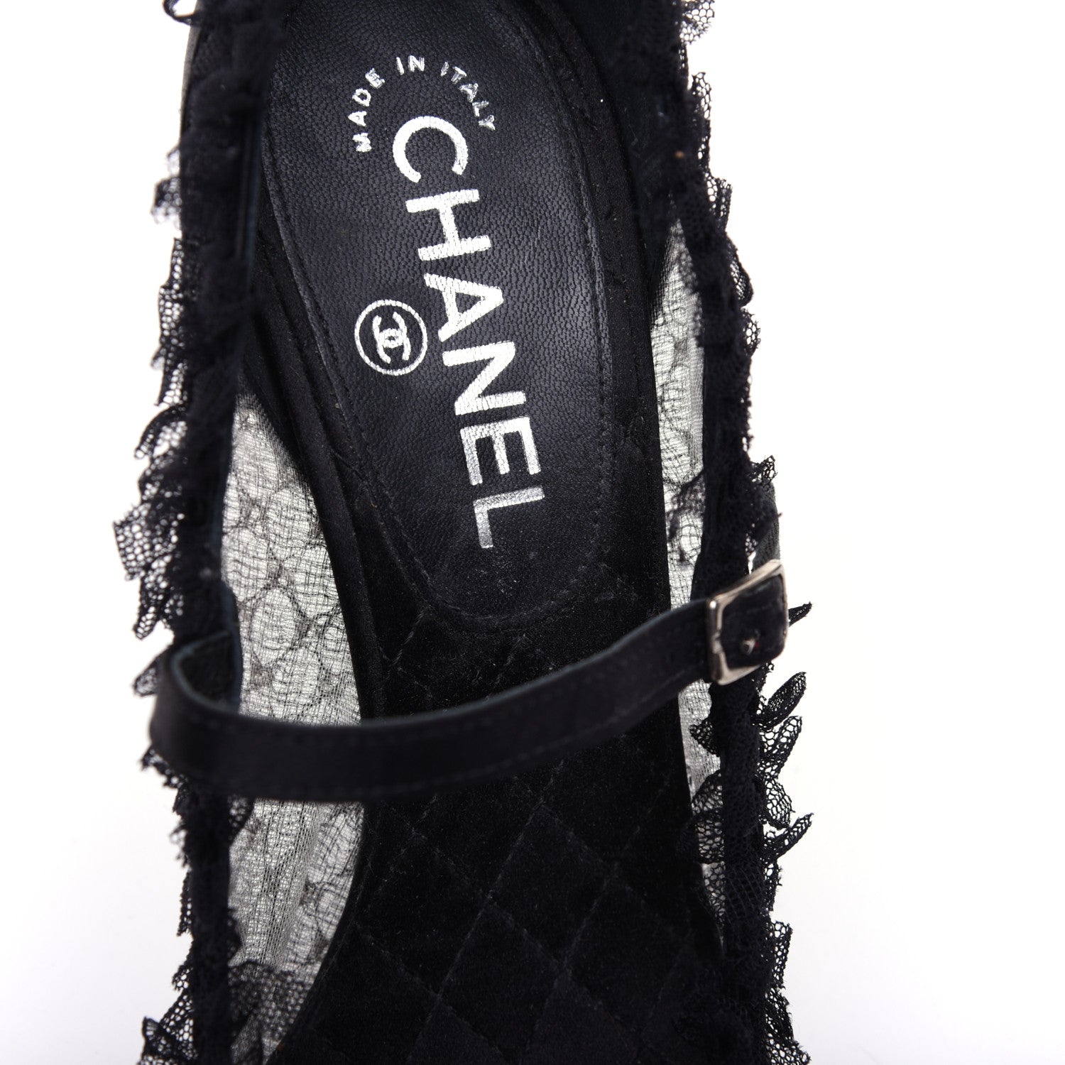 Chanel Mesh Satin CC Mary Jane Pumps 38 Black 10 of 13
