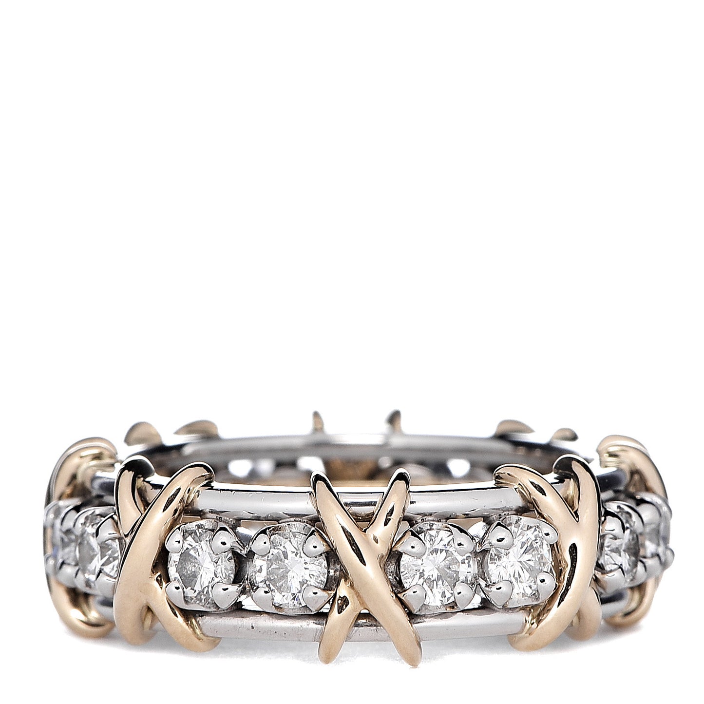 Platinum 18K Yellow Gold Diamond Schlumberger Sixteen Stone Ring 55 7.25