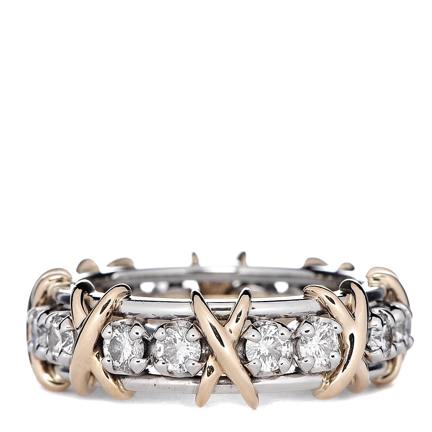 Tiffany Platinum 18K Yellow Gold Diamond Schlumberger Sixteen Stone Ring 55 7.25 1 of 7